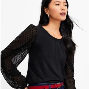 LOFT Velvet Dot Ruffle Sleeve Mixed Media Tops (3)
